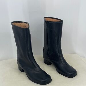 Black RUBBER Women's RAIN Boots SIZE 8 FLEESE LINED SIDE ZIPPER